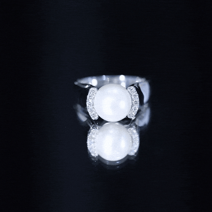 8 Carat Freshwater Pearl Statement Engagement Ring with Diamond