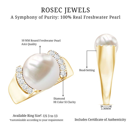 8 Carat Freshwater Pearl Statement Engagement Ring with Diamond