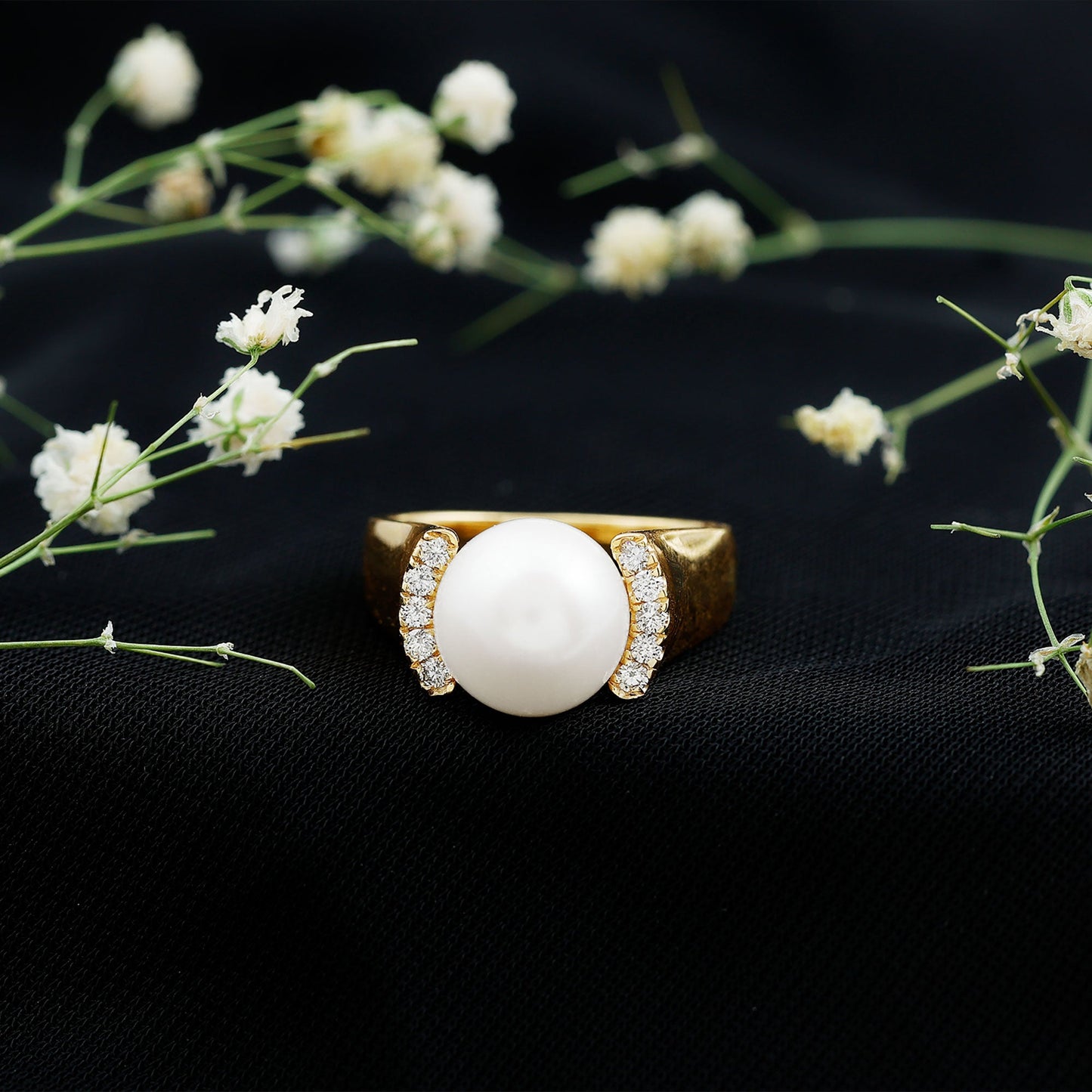 8 Carat Freshwater Pearl Statement Engagement Ring with Diamond