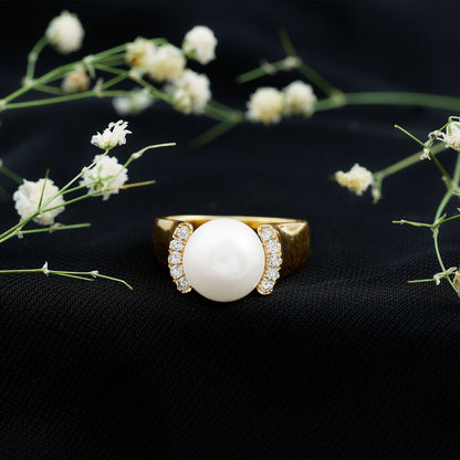 8 Carat Freshwater Pearl Statement Engagement Ring with Diamond
