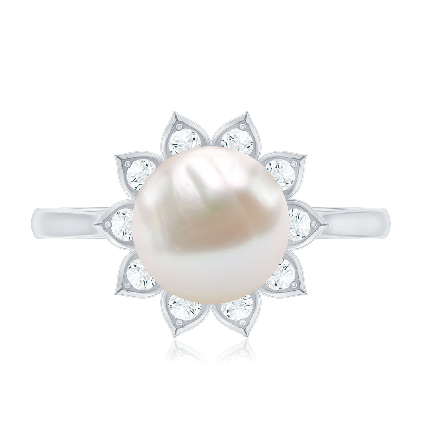 Natural 7.4 Carat Freshwater Pearl Flower Engagement Ring with Diamond