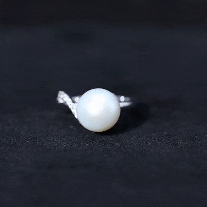 Natural 8 Carat Freshwater Pearl Engagement Ring with Diamond