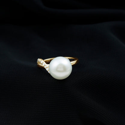 Natural 8 Carat Freshwater Pearl Engagement Ring with Diamond