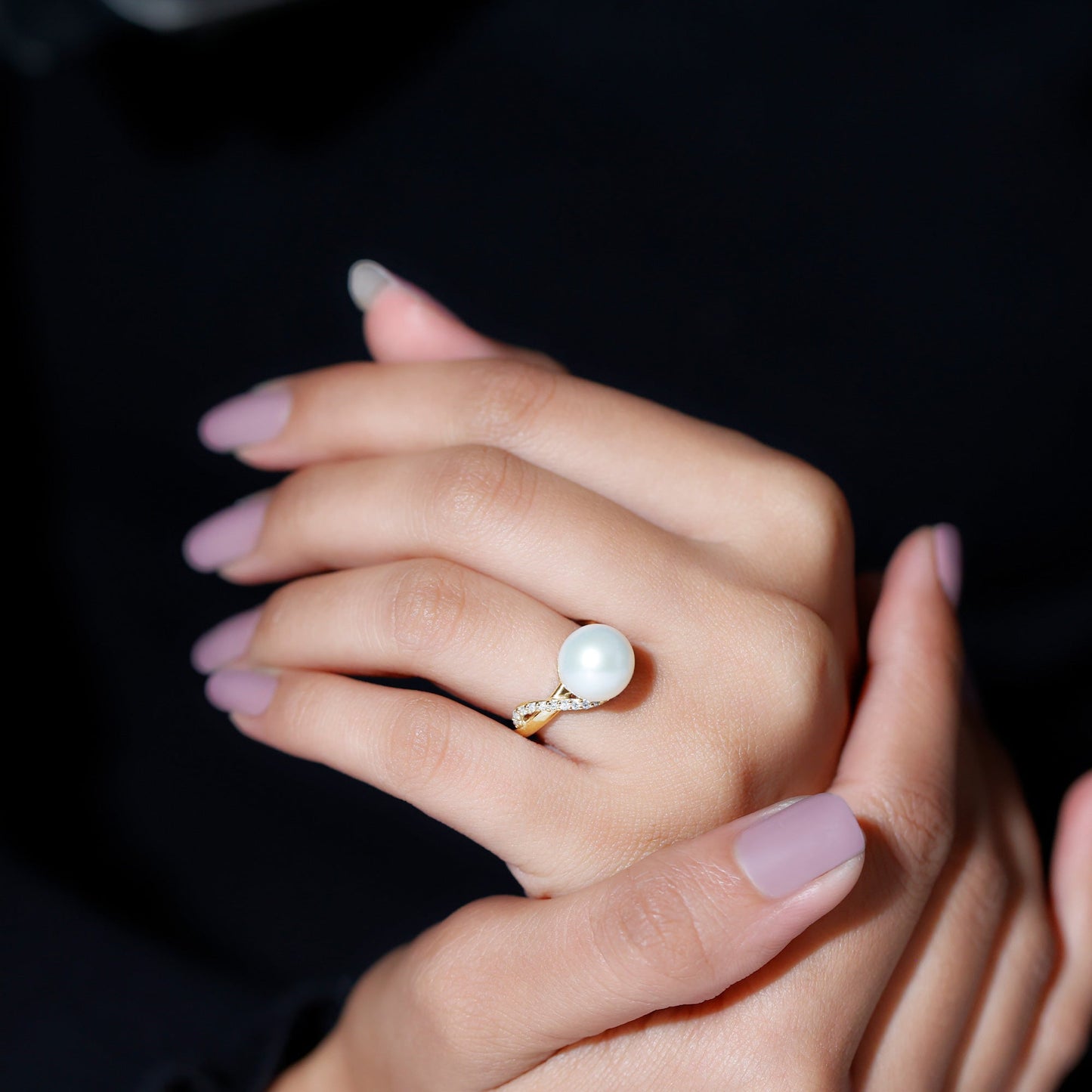 Natural 8 Carat Freshwater Pearl Engagement Ring with Diamond