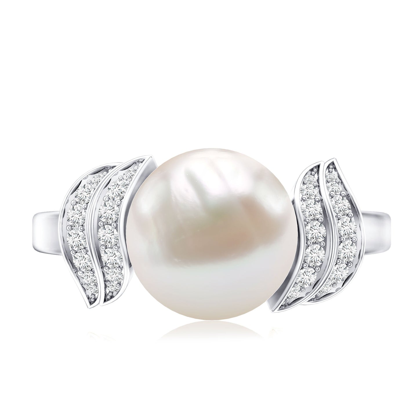 Real 8 Carat Freshwater Pearl Engagement Ring with Diamond for Women