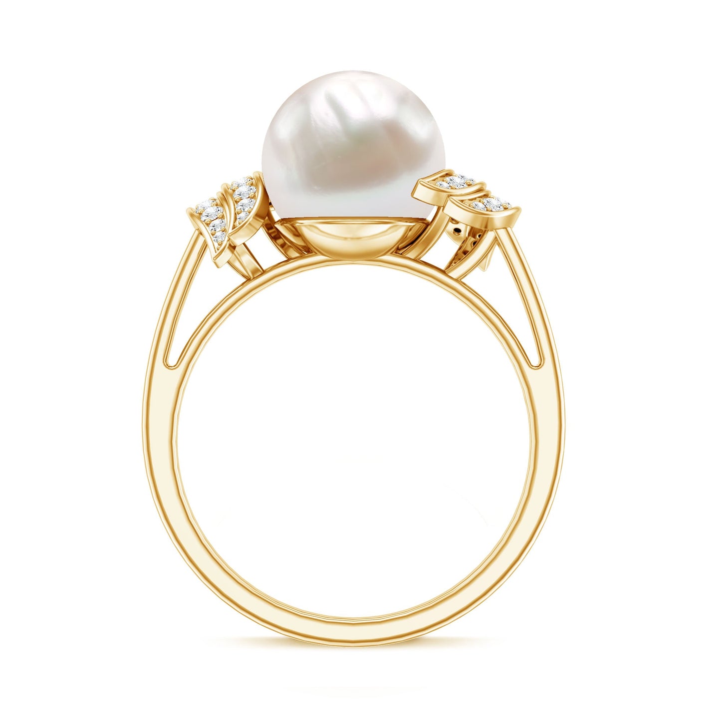 Real 8 Carat Freshwater Pearl Engagement Ring with Diamond for Women