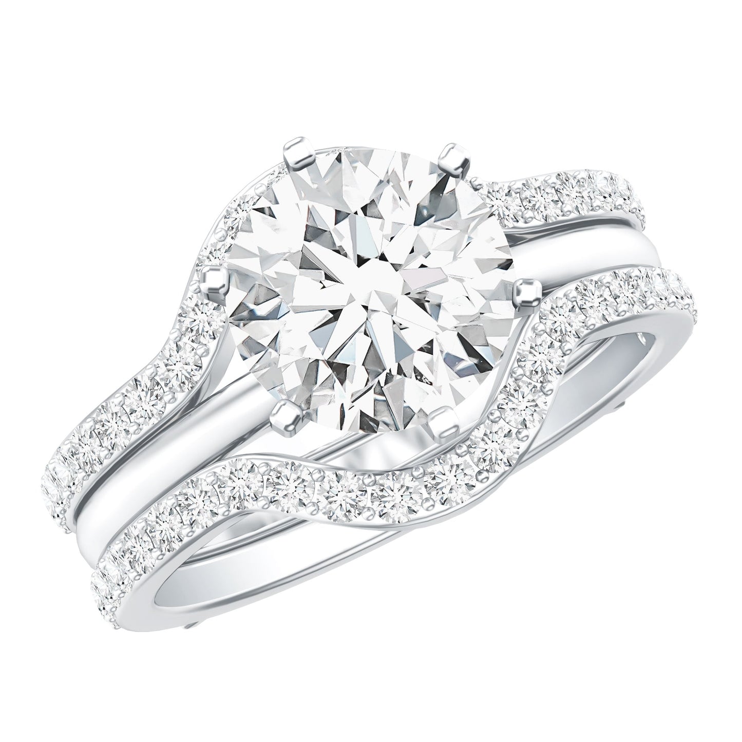 Certified 2 Carat Solitaire Moissanite Engagement Ring with 2 Enhancers