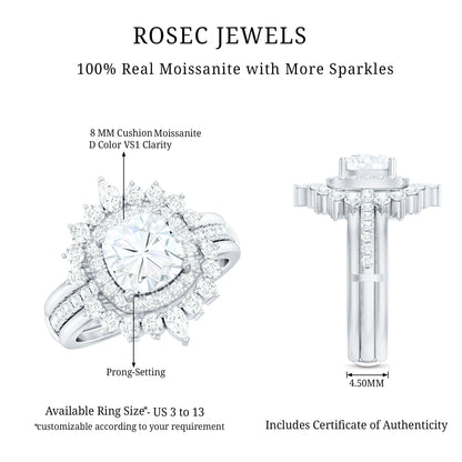 Cushion Cut Moissanite Vintage Inspired Wedding Ring Set