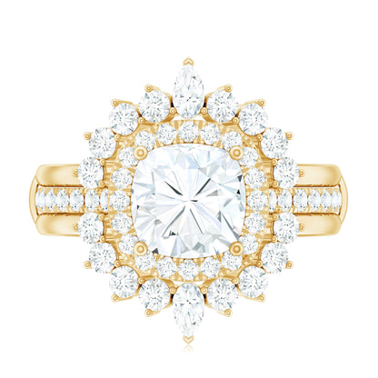 Cushion Cut Moissanite Vintage Inspired Wedding Ring Set
