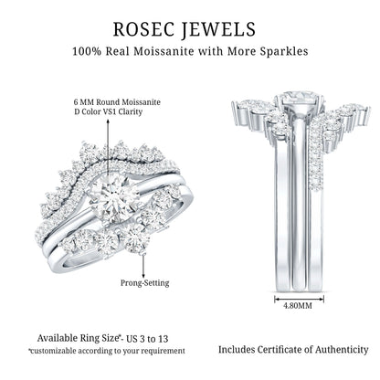 Certified Moissanite Designer Bridal Ring Set