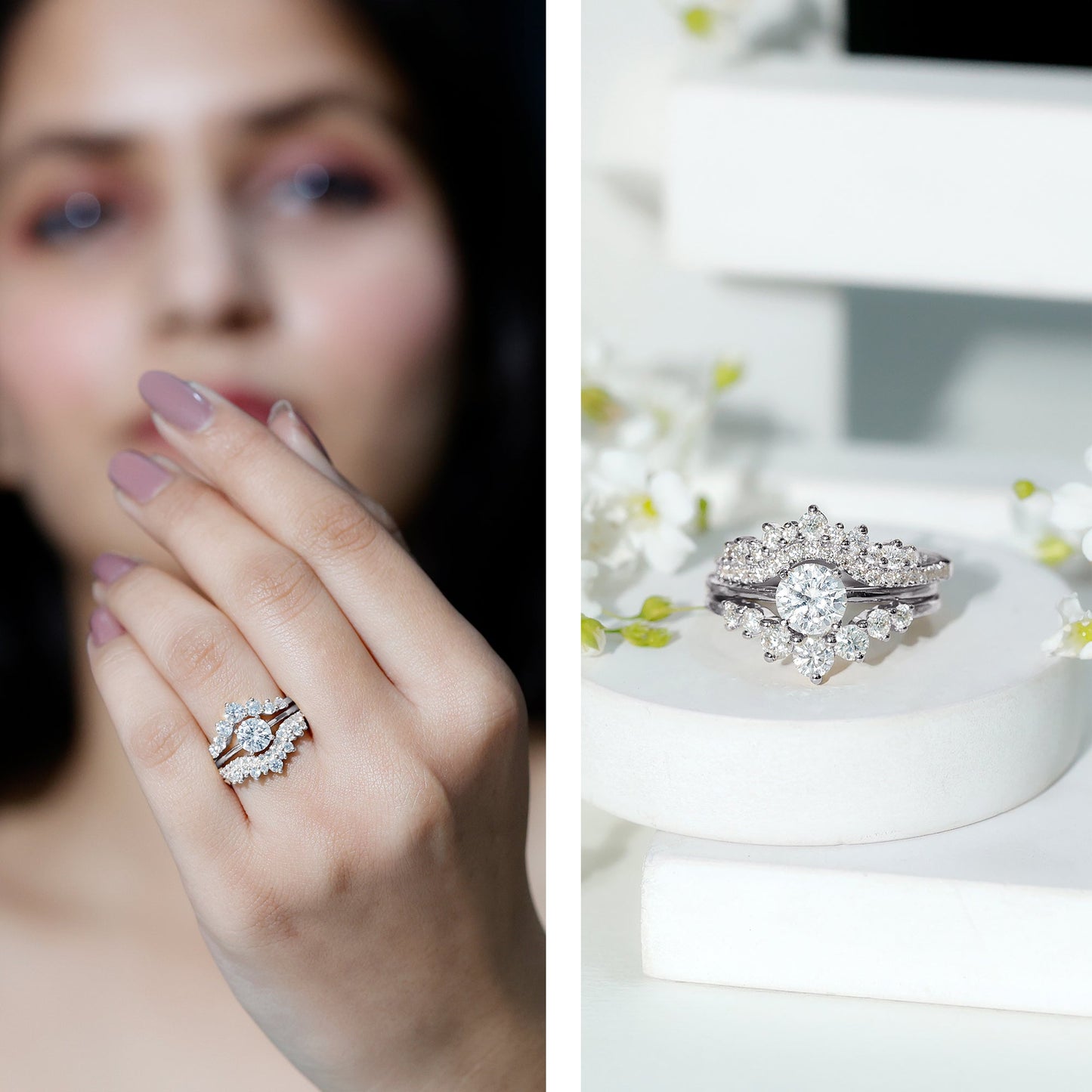 Certified Moissanite Designer Bridal Ring Set