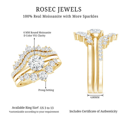 Certified Moissanite Designer Bridal Ring Set