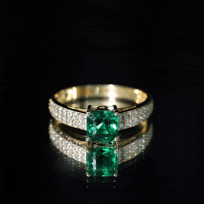 6 Carat Princess Cut Lab Created Emerald Engagement Ring with Diamond Side Stones