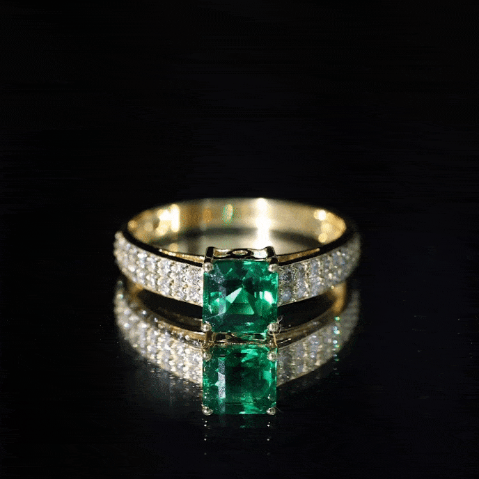 6 Carat Princess Cut Lab Created Emerald Engagement Ring with Diamond Side Stones