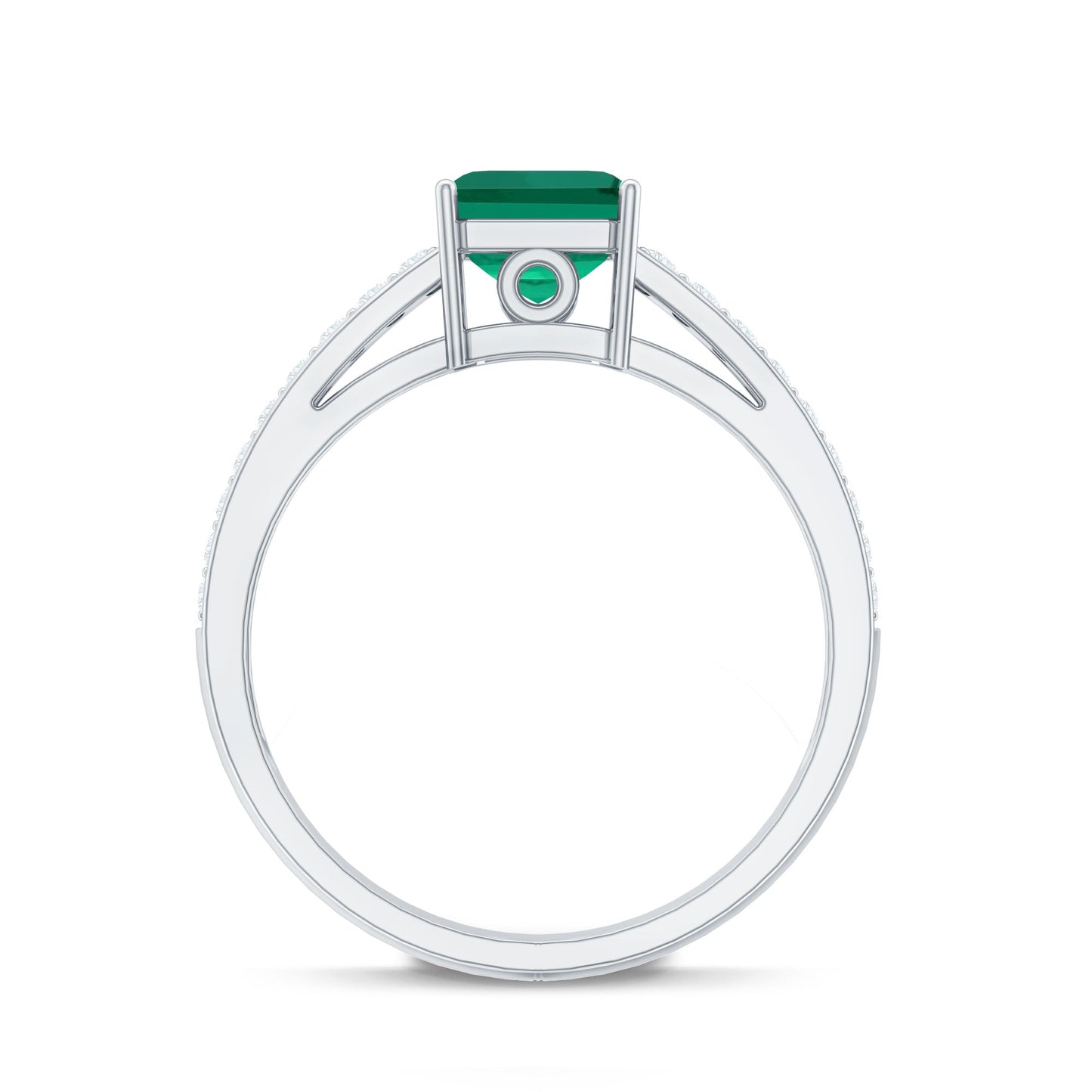 6 Carat Princess Cut Lab Created Emerald Engagement Ring with Diamond Side Stones