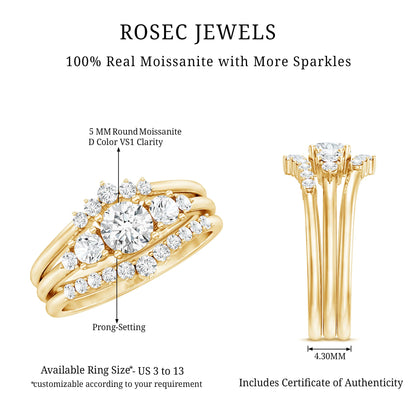 Certified Moissanite Trio Bridal Ring Set