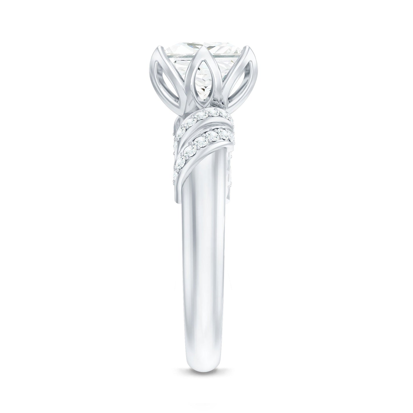 Certified Princess Cut Moissanite Designer Engagement Ring