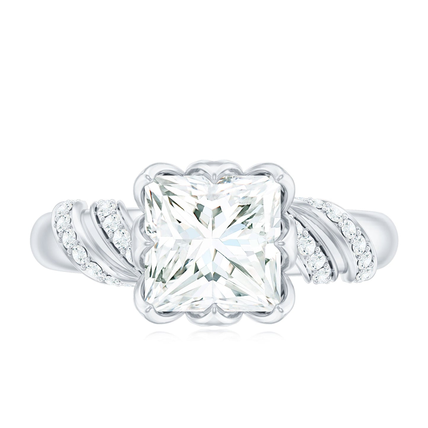 Certified Princess Cut Moissanite Designer Engagement Ring
