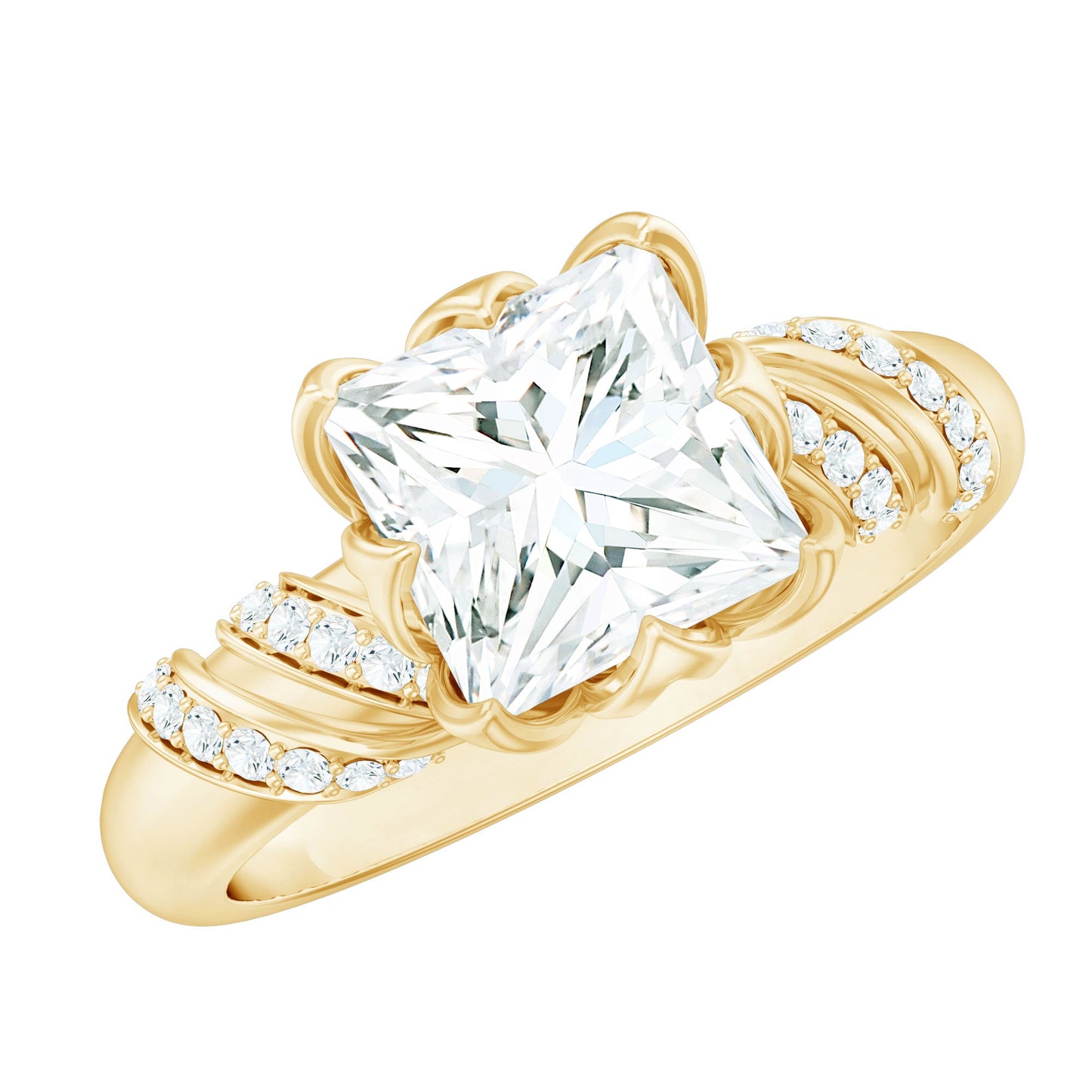 Certified Princess Cut Moissanite Designer Engagement Ring