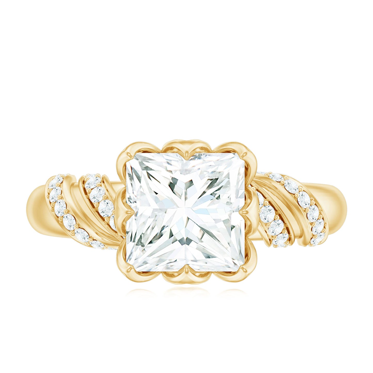 Certified Princess Cut Moissanite Designer Engagement Ring