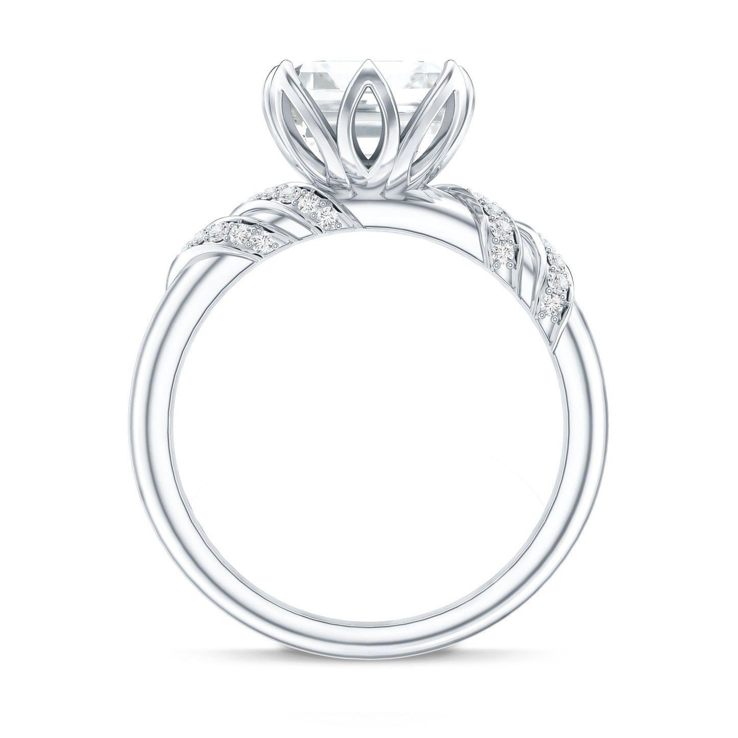 3 Carat Asscher Cut Moissanite Solitaire Engagement Ring in Petal Prong Setting
