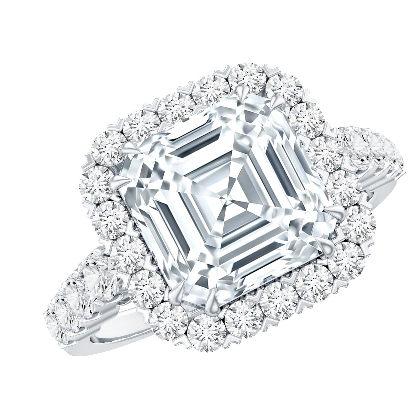 2.5 Carat Certified Asscher Cut Moissanite Halo Engagement Ring
