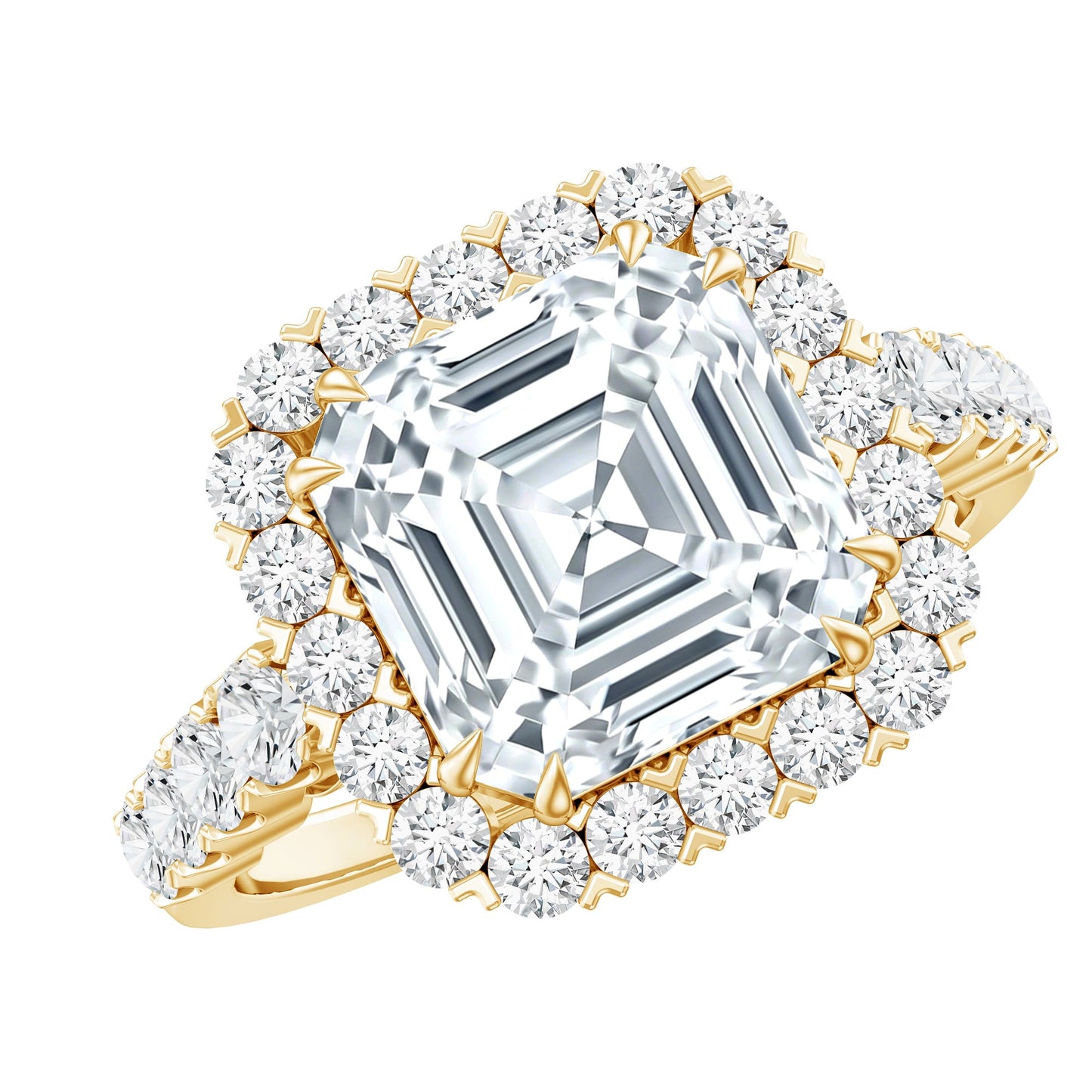2.5 Carat Certified Asscher Cut Moissanite Halo Engagement Ring