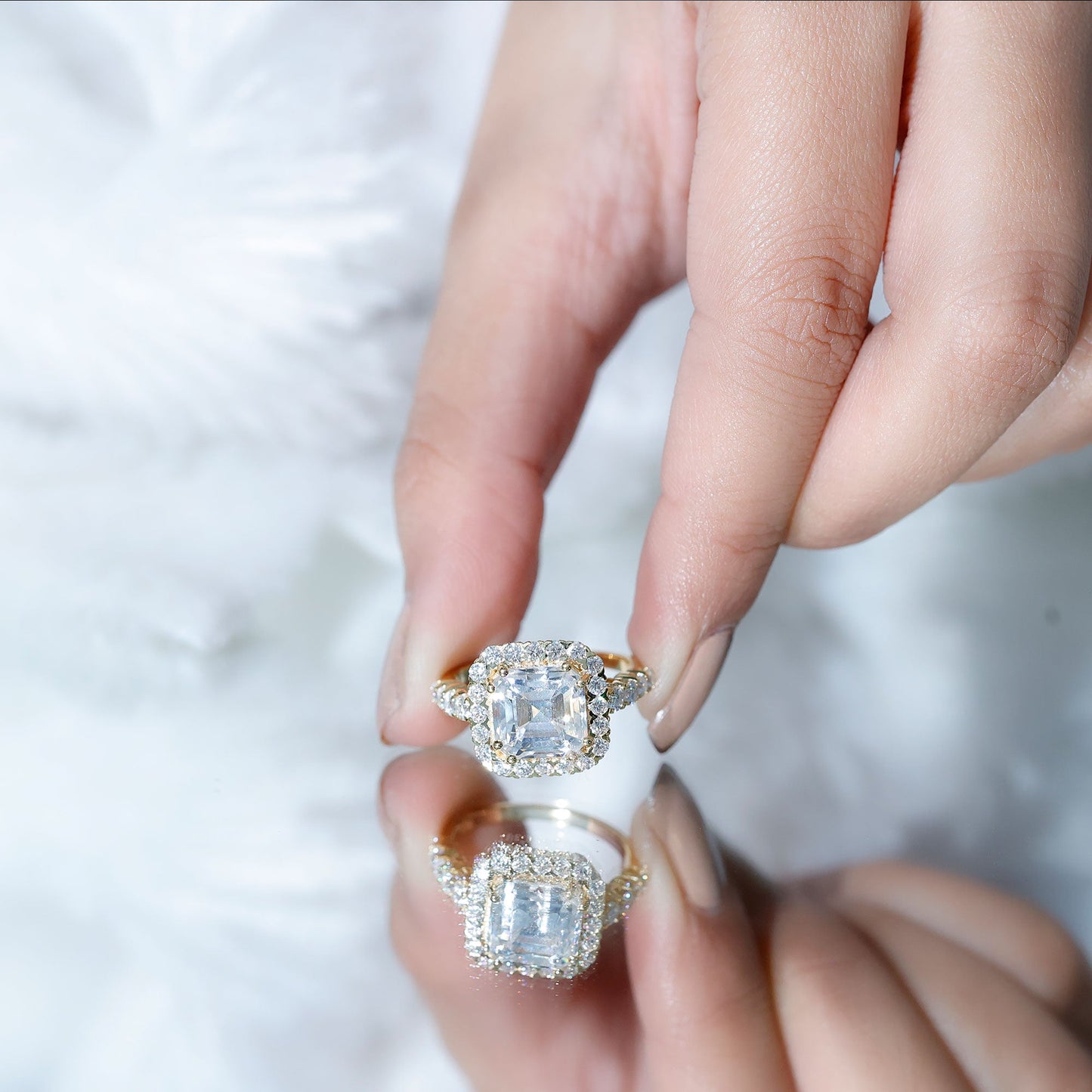 2.5 Carat Certified Asscher Cut Moissanite Halo Engagement Ring