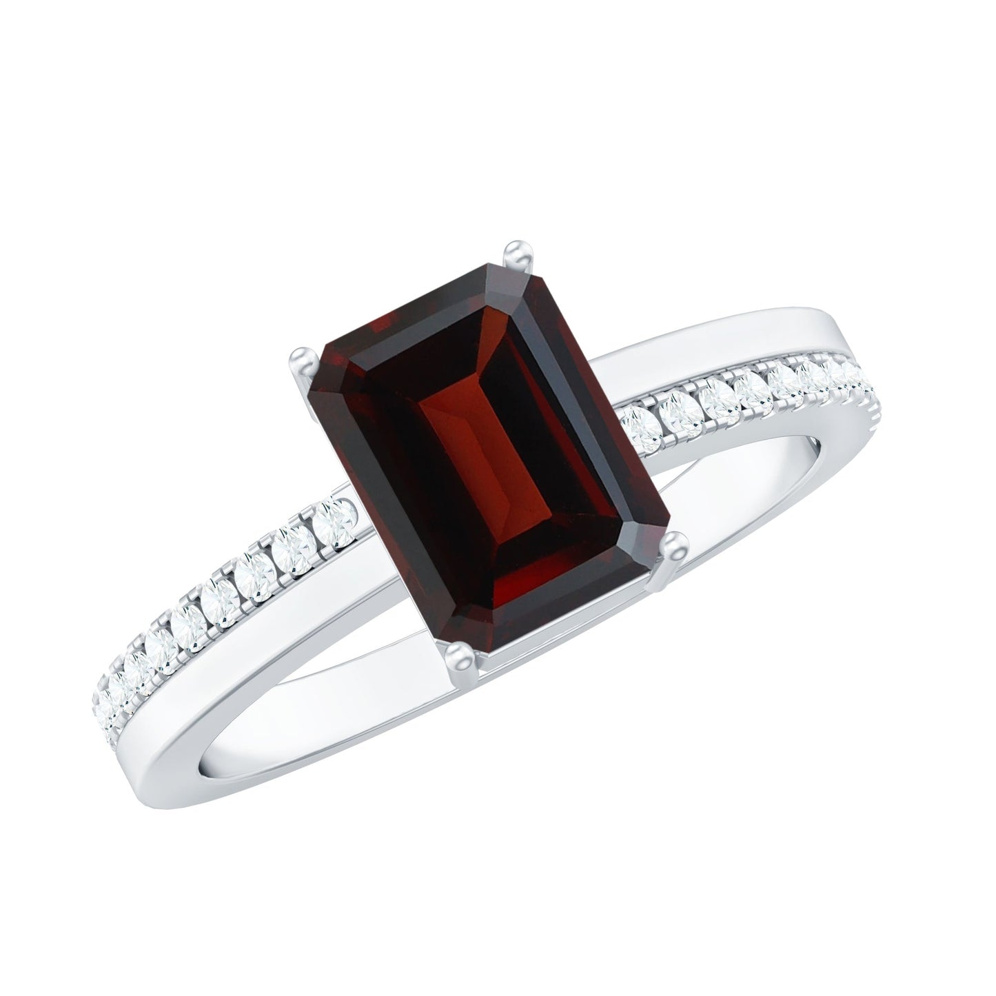 2 Carat Natural Garnet Emerald Cut Engagement Ring with Diamond