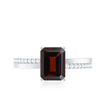 2 Carat Natural Garnet Emerald Cut Engagement Ring with Diamond