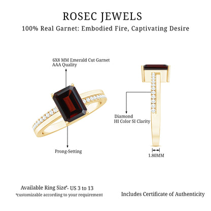 2 Carat Natural Garnet Emerald Cut Engagement Ring with Diamond