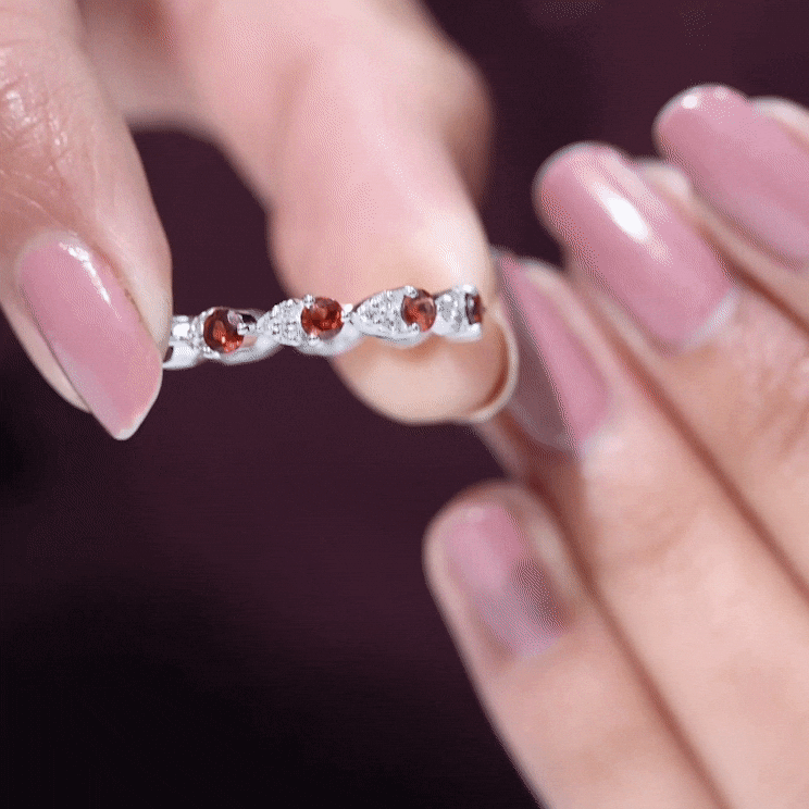 Natural Garnet Diamond Eternity Ring for Anniversary