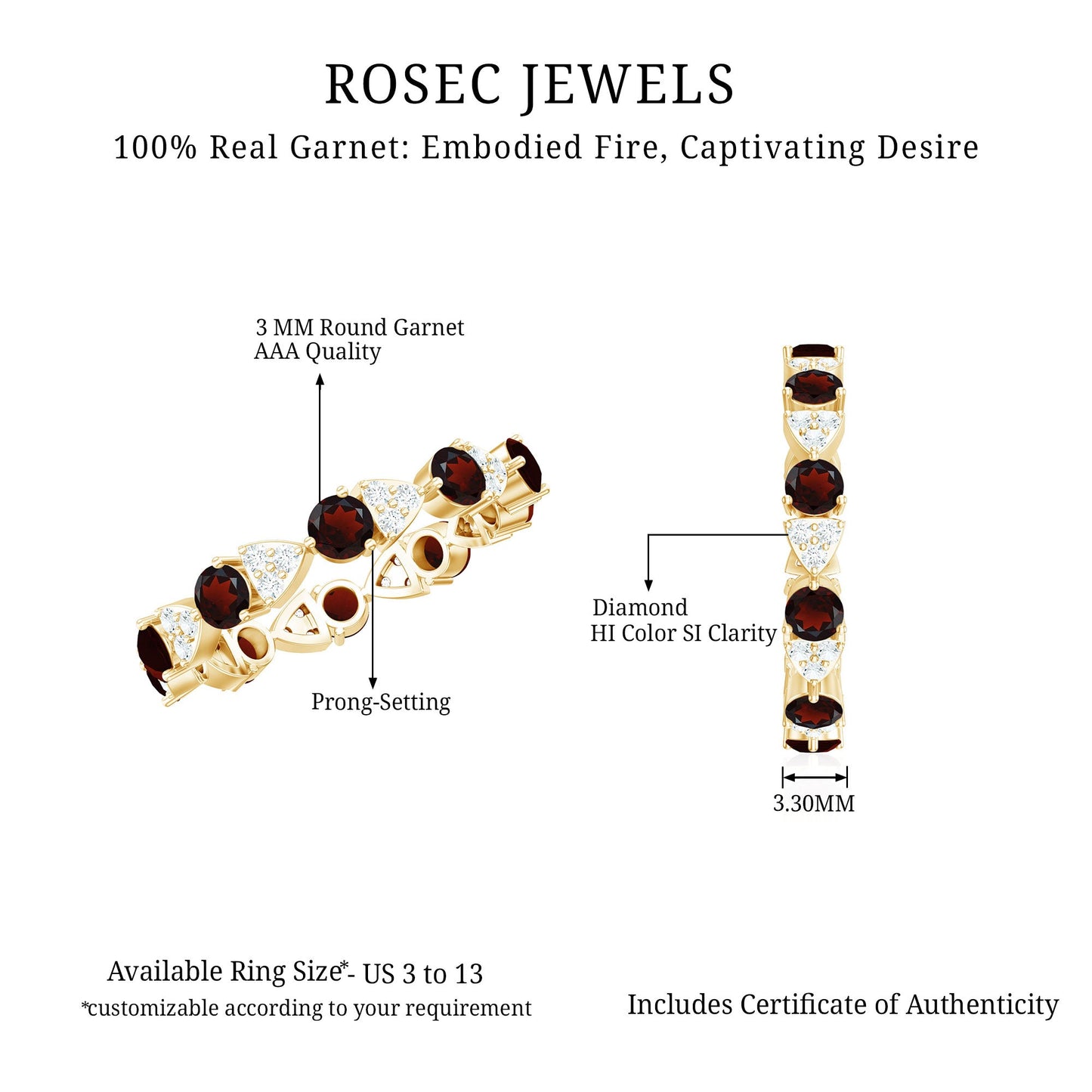 Natural Garnet Diamond Eternity Ring for Anniversary