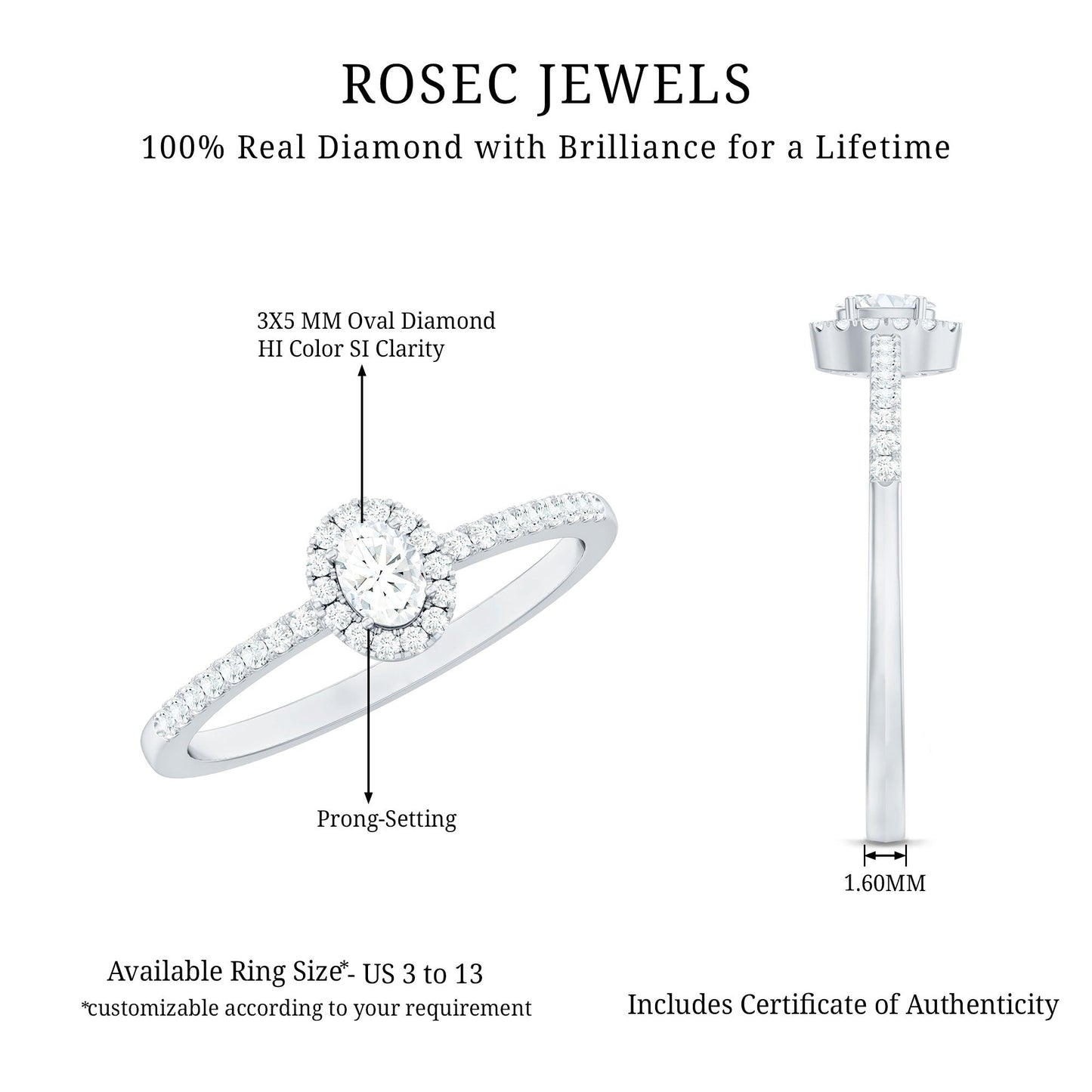 Certified Natural Diamond Oval Engagement Ring with Halo