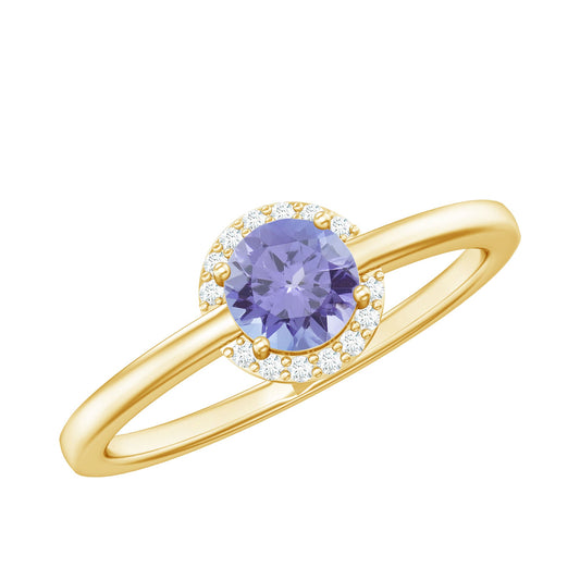 Natural Tanzanite Engagement Ring with Diamond Halo