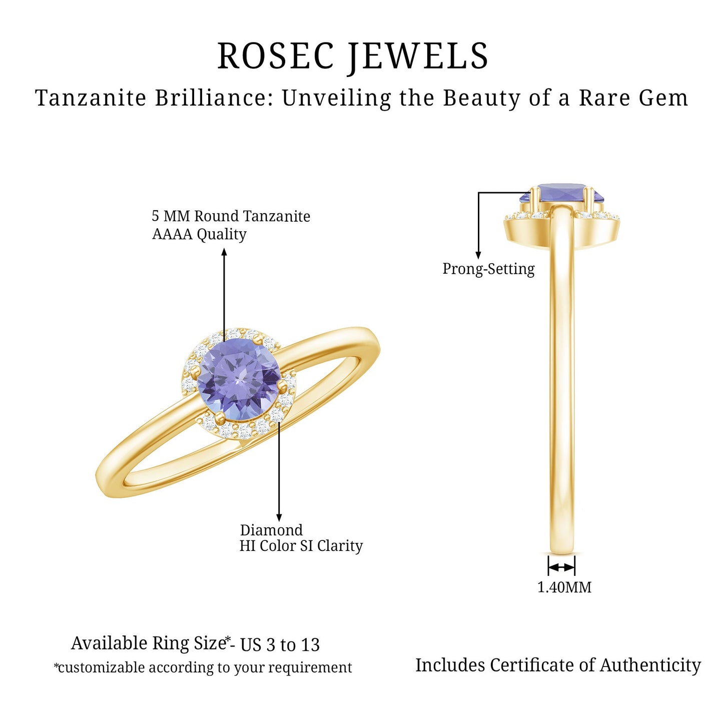 Natural Tanzanite Engagement Ring with Diamond Halo