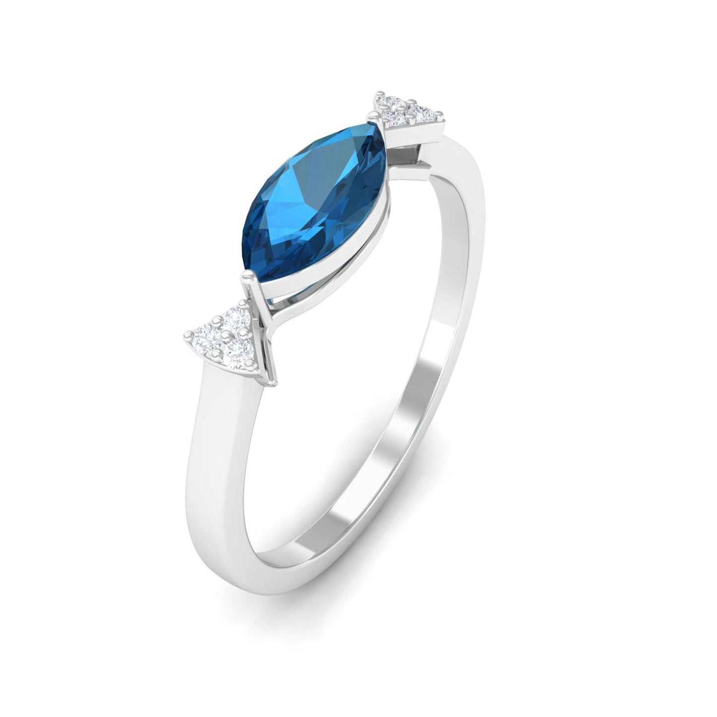 0.7 Carat Marquise cut London Blue Topaz East West Promise Ring with Diamond