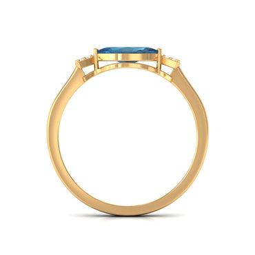 0.7 Carat Marquise cut London Blue Topaz East West Promise Ring with Diamond