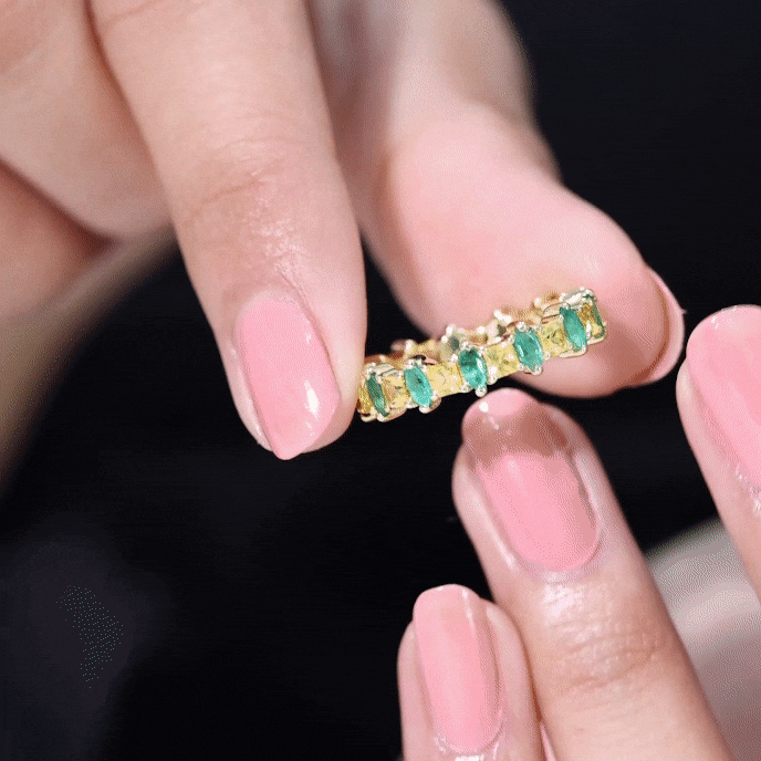 Designer Yellow Sapphire and Emerald Eternity Wedding Band