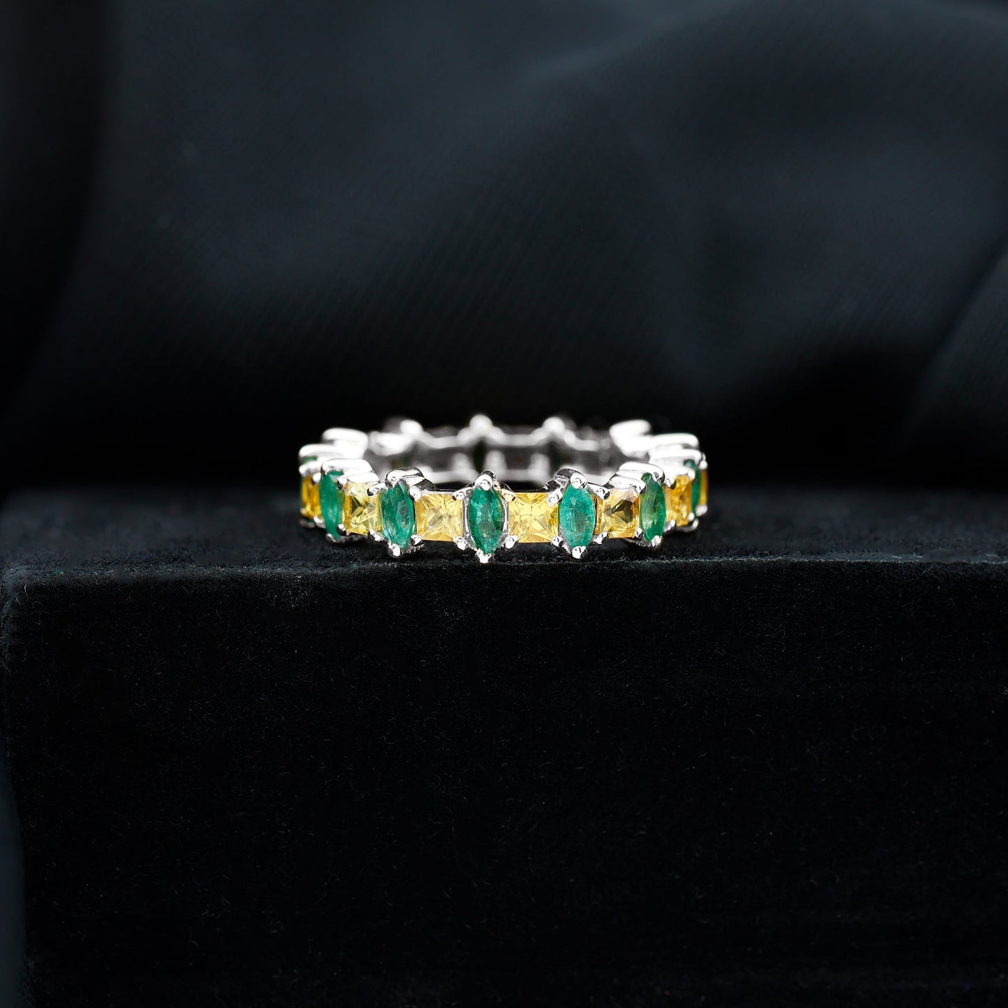 Designer Yellow Sapphire and Emerald Eternity Wedding Band