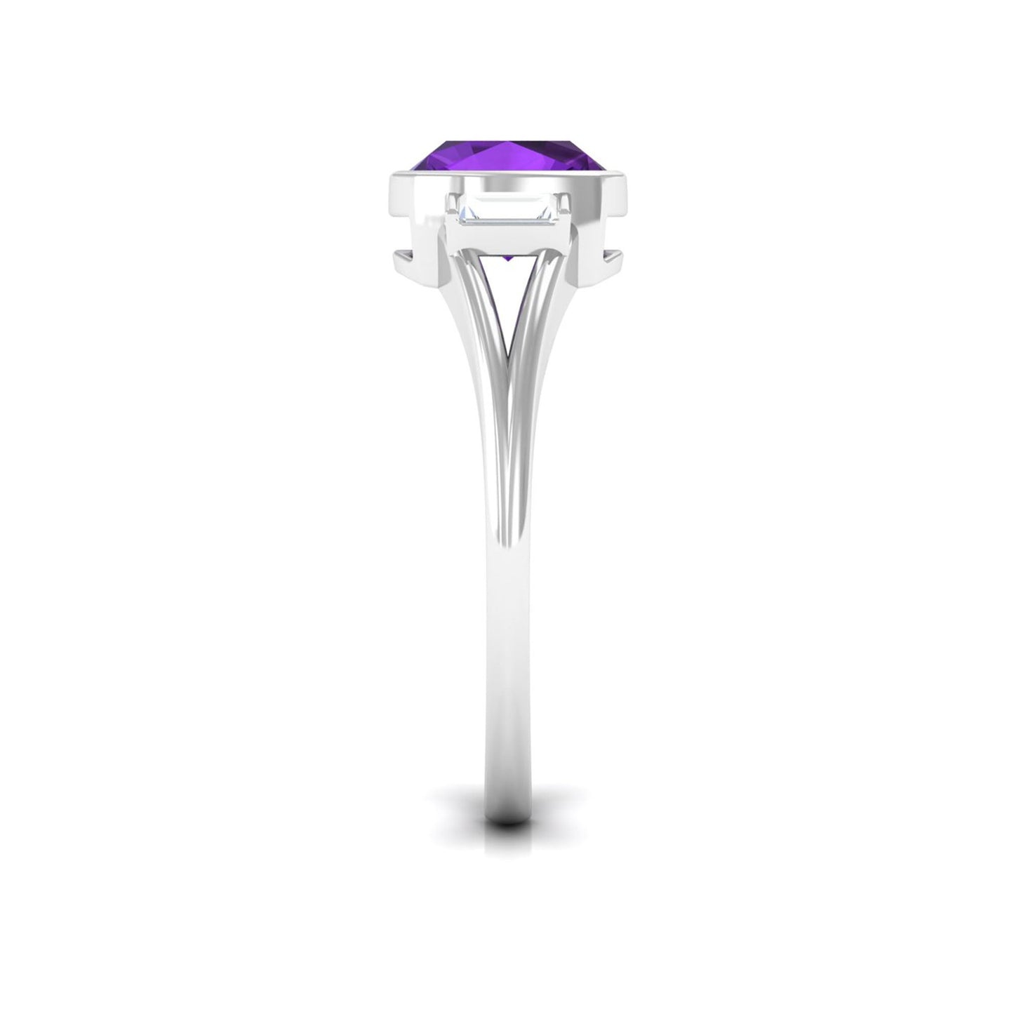 Genuine 2 Carat Amethyst Cushion Cut Engagement Ring with Diamond