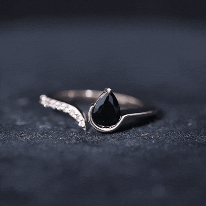 Pear Shaped Black Onyx Promise Ring with Diamonds
