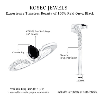 Pear Shaped Black Onyx Promise Ring with Diamonds