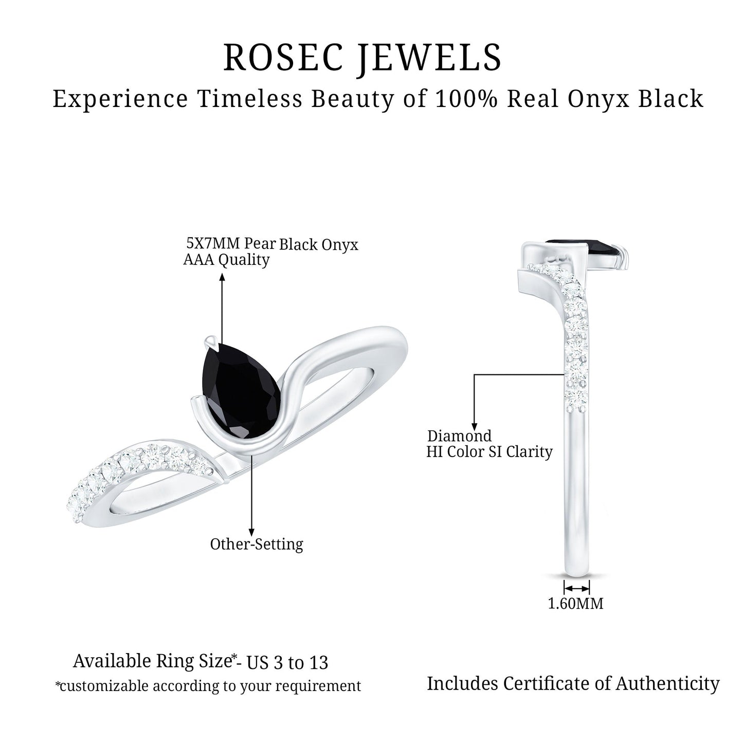 Pear Shaped Black Onyx Promise Ring with Diamonds