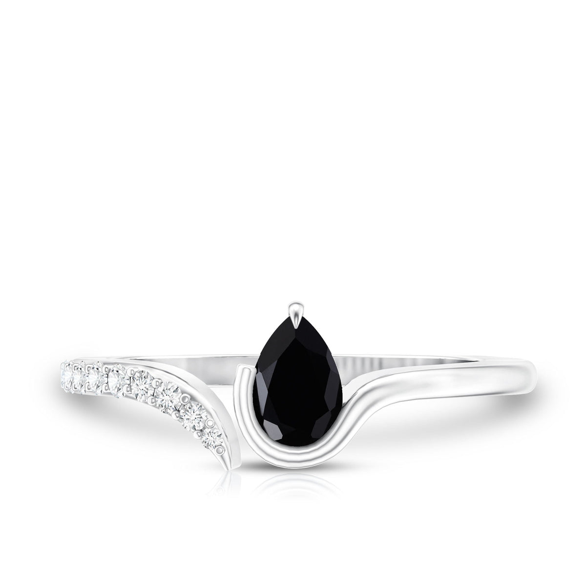 Pear Shaped Black Onyx Promise Ring with Diamonds