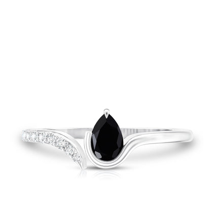 Pear Shaped Black Onyx Promise Ring with Diamonds