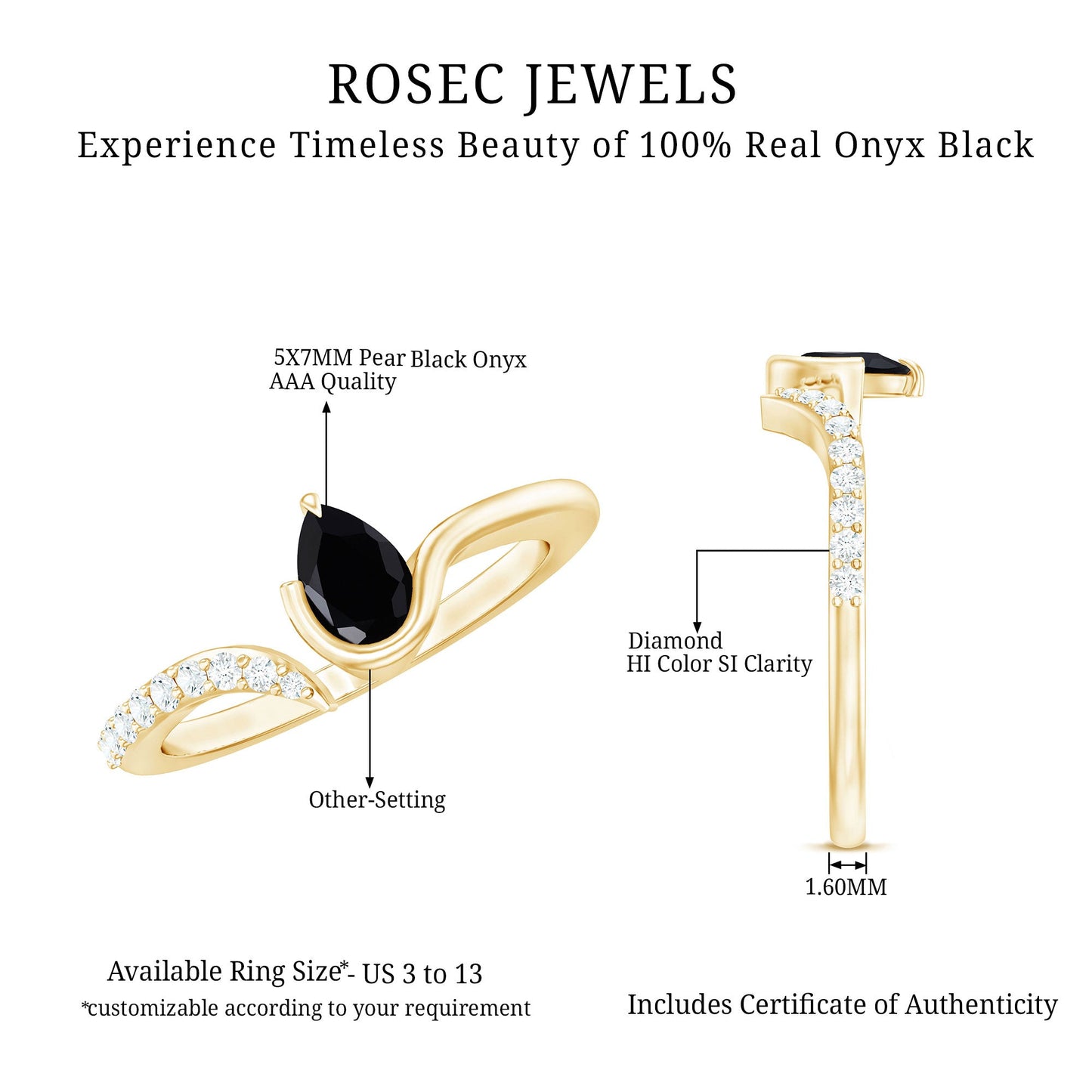 Pear Shaped Black Onyx Promise Ring with Diamonds