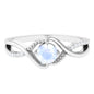 Certified Round Cut Moonstone Solitaire Crossover Ring with Diamond