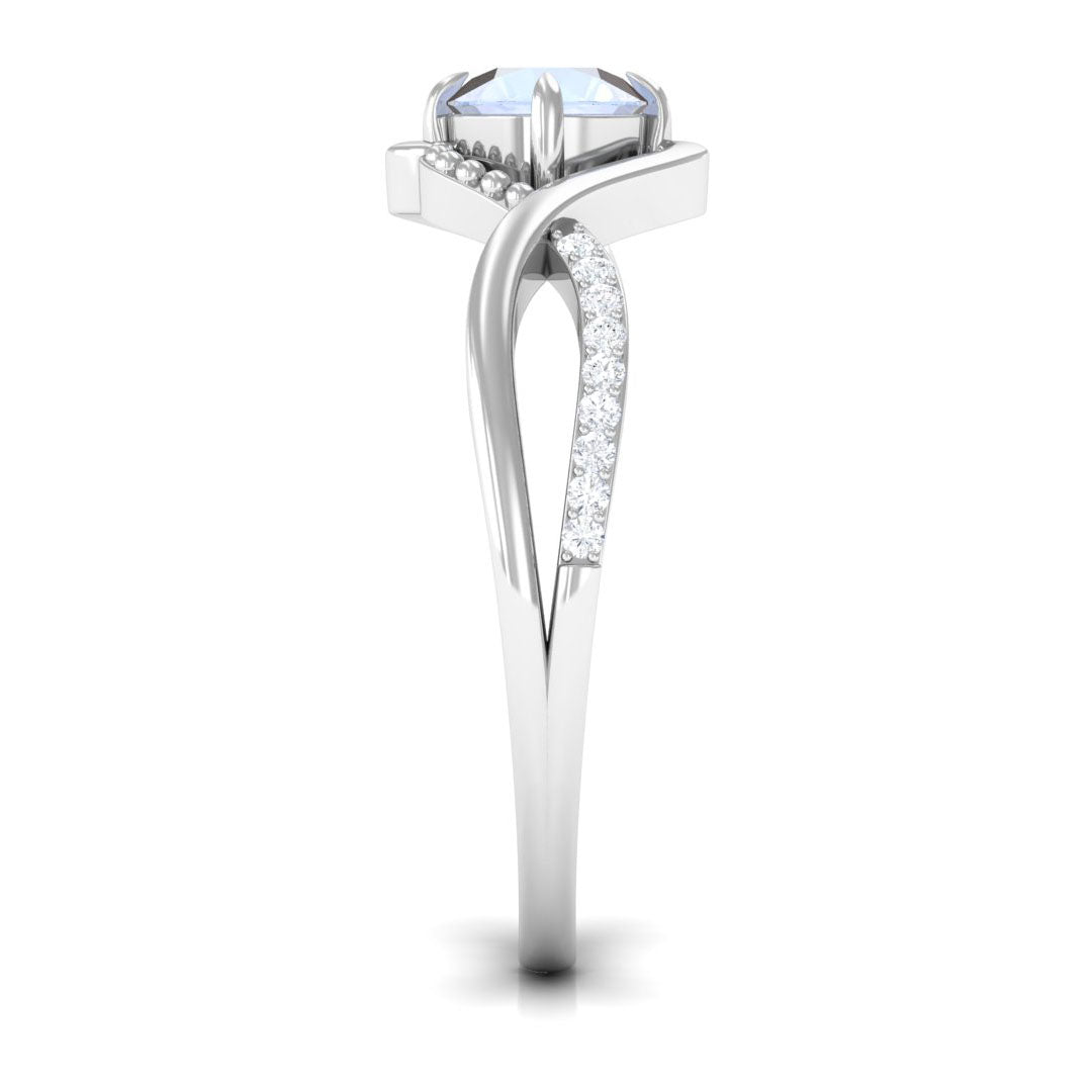 Certified Round Cut Moonstone Solitaire Crossover Ring with Diamond