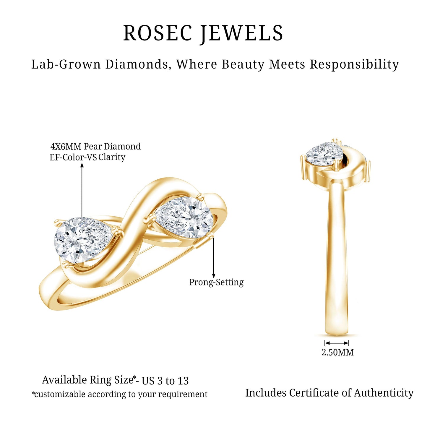 Lab Grown Diamond Toi Et Moi Promise Ring with Infinity Knot